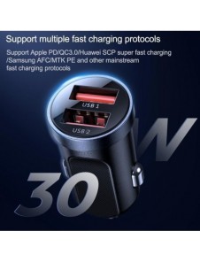 Joyroom C-A09 Mini dubbla portar QC3.0 Smart snabbladdning 2x USB 30W Snabbladdning, SCP, PD, AFC Svart