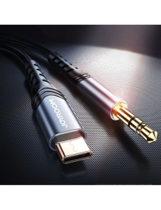 Joyroom AUX stereoljudkabel 3,5 mm minijack - USB Type C för surfplatta 1 m svart (SY-A03)