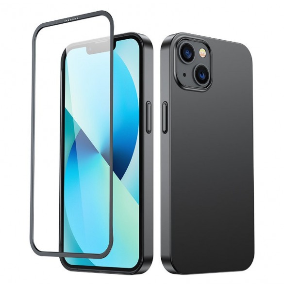 Joyroom 360 Full Case fram och bak skal för iPhone 13 + skärmskydd i härdat glas svart (JR-BP927 svart)