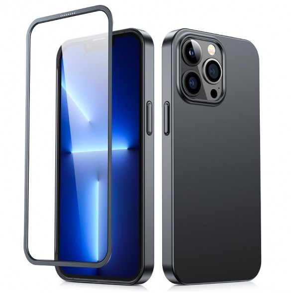 Joyroom 360 Full Case fram och bak skal till iPhone 13 Pro + skärmskydd i härdat glas svart (JR-BP935 svart)