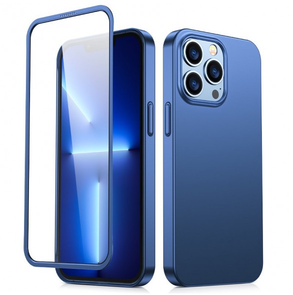 Joyroom 360 Helfodral fram och bak skal till iPhone 13 Pro + skärmskydd i härdat glas blå (JR-BP935 blå)