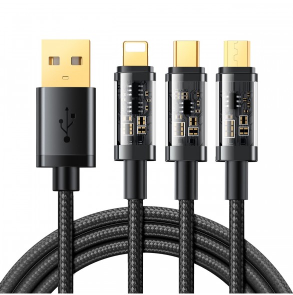 Joyroom 3in1 USB-kabel - USB Typ C / Lightning / micro USB 3,5 A 1,2 m svart (S-1T3015A5)