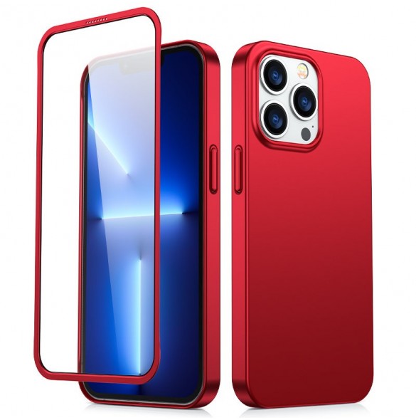 Joyroom 360 Full Case fram och bak skal till iPhone 13 Pro + skärmskydd i härdat glas rött (JR-BP935 röd)