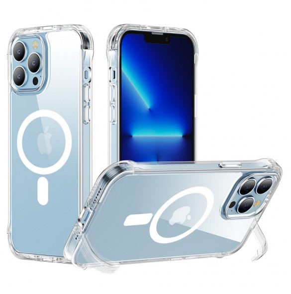 Joyroom Defender magnetiskt fodral för iPhone 13 Pro robust hölje med krokar kickstand transparent (MagSafe-kompatibel)