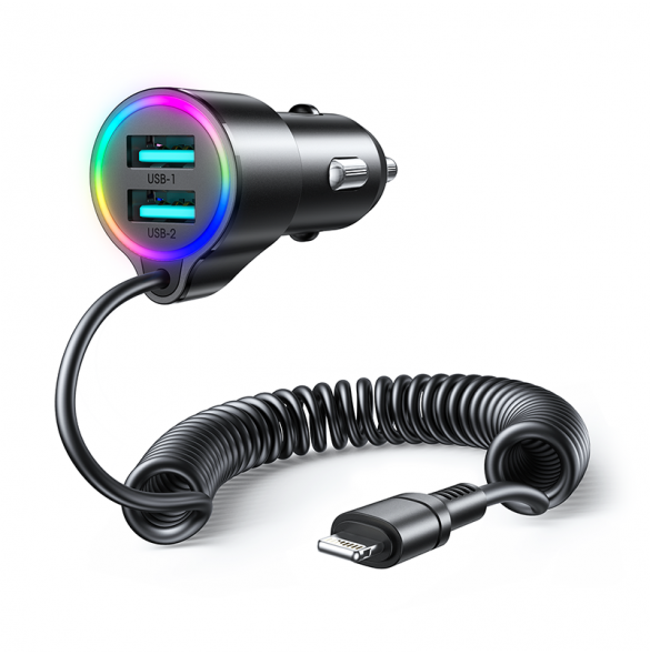 Joyroom 3-i-1 snabb billaddare med Lightning-kabel 1,5m 17W svart (JR-CL25)