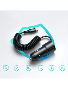 Joyroom 3-i-1 snabb billaddare med Lightning-kabel 1,5m 17W svart (JR-CL25)