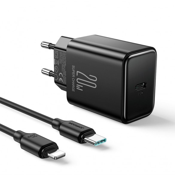 USB C-laddare 20W PD Joyroom JR-TCF06 med USB C-kabel - Lightning - svart