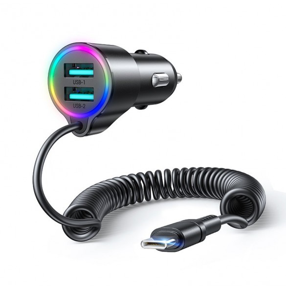 Joyroom 3-i-1 snabb billaddare med USB-C-kabel 1,5m 17W svart (JR-CL24)
