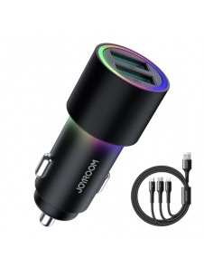 Joyroom billaddare 2 x USB med belysning 24W + strömkabel 3in1 USB Typ C / micro USB / Lightning 1,2m svart (JR-CL10)