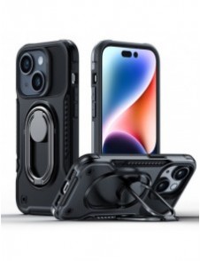Joyroom Dual Hinge fodral för iPhone 14 Plus pansarfodral med stativ och en ringhållare svart