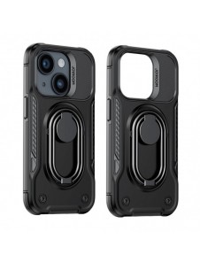 Joyroom Dual Hinge fodral för iPhone 14 Plus pansarfodral med stativ och en ringhållare svart