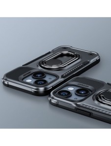 Joyroom Dual Hinge fodral för iPhone 14 Plus pansarfodral med stativ och en ringhållare svart