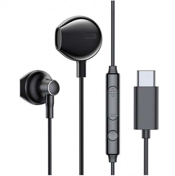 Joyroom In-Ear USB Typ C hörlurar med fjärrkontroll och mikrofon svart (JR-EC03 svart)
