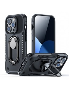 Joyroom Dual Hinge fodral för iPhone 14 Pro pansarfodral med stativ och en ringhållare svart