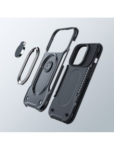 Joyroom Dual Hinge fodral för iPhone 14 Pro pansarfodral med stativ och en ringhållare svart