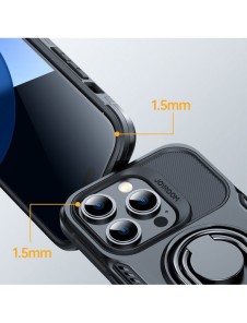 Joyroom Dual Hinge fodral för iPhone 14 Pro pansarfodral med stativ och en ringhållare svart