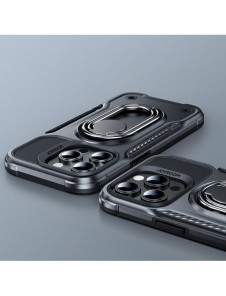 Joyroom Dual Hinge fodral för iPhone 14 Pro pansarfodral med stativ och en ringhållare svart