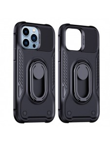 Joyroom Dual Hinge fodral för iPhone 14 Pro pansarfodral med stativ och en ringhållare svart