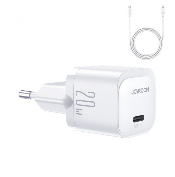 Mini USB C Laddare 20W PD med USB C-kabel - Lightning Joyroom JR-TCF02 - Vit