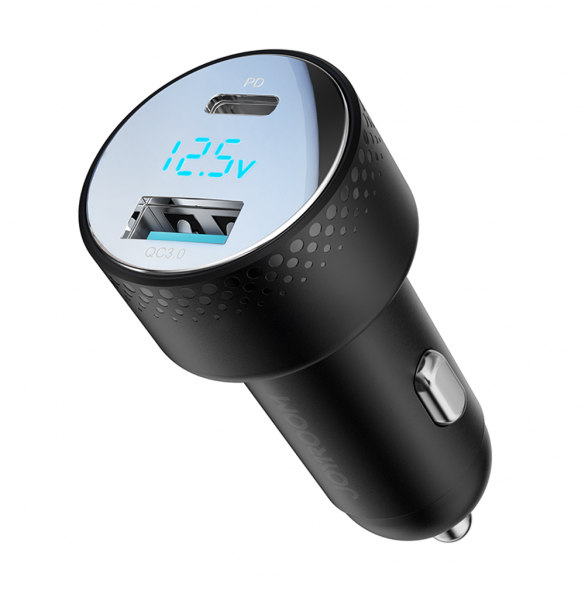 Billaddare med voltmeter 53W (USB C, USB) Joyroom JR-CCD01 svart