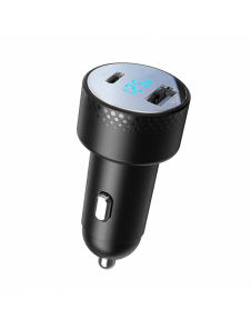 Billaddare med voltmeter 53W (USB C, USB) Joyroom JR-CCD01 svart
