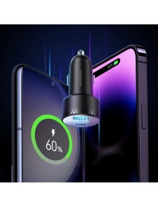 Billaddare med voltmeter 53W (USB C, USB) Joyroom JR-CCD01 svart
