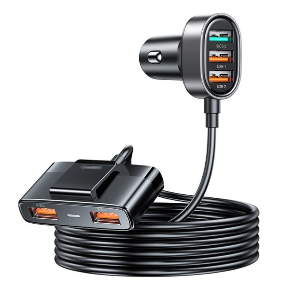 Joyroom snabb billaddare med förlängningskabel 45W 5xUSB-A svart (JR-CL03 Pro)