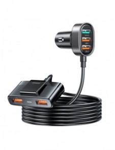 Joyroom snabb billaddare med förlängningskabel 45W 5xUSB-A svart (JR-CL03 Pro)
