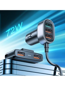 Joyroom snabb billaddare med förlängningskabel 45W 5xUSB-A svart (JR-CL03 Pro)
