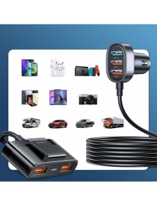 Joyroom snabb billaddare med förlängningskabel 45W 5xUSB-A svart (JR-CL03 Pro)