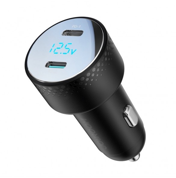 Billaddare 2x USB C 70W med LED display Joyroom JR-CCD02 - svart