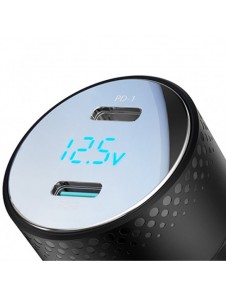 Billaddare 2x USB C 70W med LED display Joyroom JR-CCD02 - svart