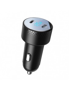 Billaddare 2x USB C 70W med LED display Joyroom JR-CCD02 - svart