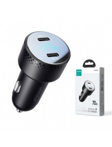 Billaddare 2x USB C 70W med LED display Joyroom JR-CCD02 - svart