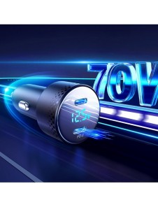 Billaddare 2x USB C 70W med LED display Joyroom JR-CCD02 - svart