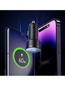 Billaddare 2x USB C 70W med LED display Joyroom JR-CCD02 - svart