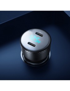 Billaddare 2x USB C 70W med LED display Joyroom JR-CCD02 - svart