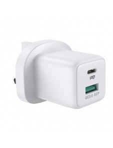 Joyroom väggladdare USB Typ C / USB 30W Strömförsörjning Snabbladdning 4,5A (UK-kontakt) vit (L-QP303)