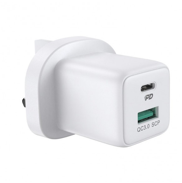 Joyroom väggladdare USB Typ C / USB 30W Strömförsörjning Snabbladdning 4,5A (UK-kontakt) vit (L-QP303)
