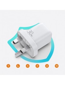 Joyroom väggladdare USB Typ C / USB 30W Strömförsörjning Snabbladdning 4,5A (UK-kontakt) vit (L-QP303)