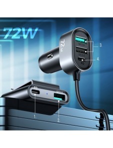 Joyroom billaddare 2xPD + 2xQC3.0 72W 1,5m svart (JR-CL05)