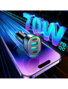 Joyroom billaddare 70W med 4 portar: 2 x USB C, 2 x USB svart (JR-CL29)
