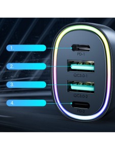 Joyroom billaddare 70W med 4 portar: 2 x USB C, 2 x USB svart (JR-CL29)