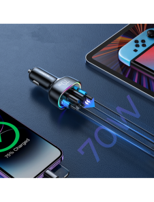 Joyroom billaddare 70W med 4 portar: 2 x USB C, 2 x USB svart (JR-CL29)