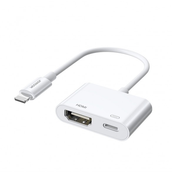 Joyroom-adapter Lightning (hane) till digital HDMI (hona) + Lightning (hona) FullHD 1080p 60Hz vit (S-H141 vit) adapter