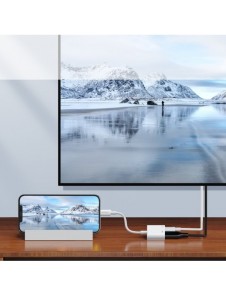 Joyroom-adapter Lightning (hane) till digital HDMI (hona) + Lightning (hona) FullHD 1080p 60Hz vit (S-H141 vit) adapter