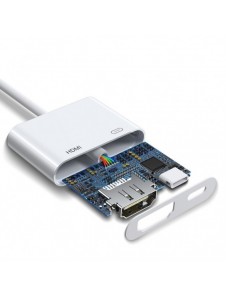 Joyroom-adapter Lightning (hane) till digital HDMI (hona) + Lightning (hona) FullHD 1080p 60Hz vit (S-H141 vit) adapter