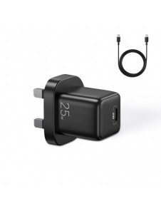Joyroom liten snabbladdare USB Typ C PD 25W UK-kontakt svart + USB Typ C - USB Typ C-kabel (L-P251)