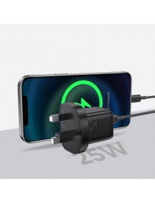 Joyroom liten snabbladdare USB Typ C PD 25W UK-kontakt svart + USB Typ C - USB Typ C-kabel (L-P251)