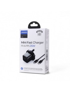 Joyroom liten snabbladdare USB Typ C PD 25W UK-kontakt svart + USB Typ C - USB Typ C-kabel (L-P251)